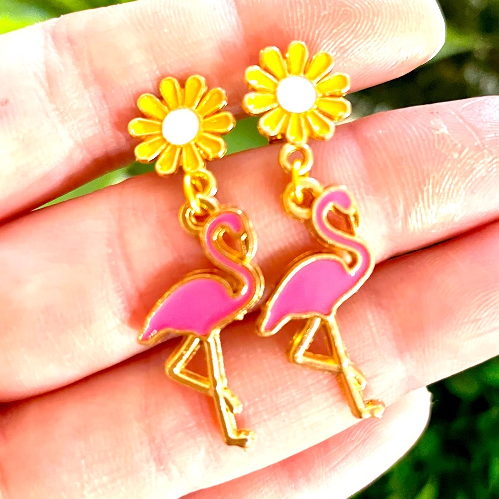 Floral Flamingo Dangle Earrings